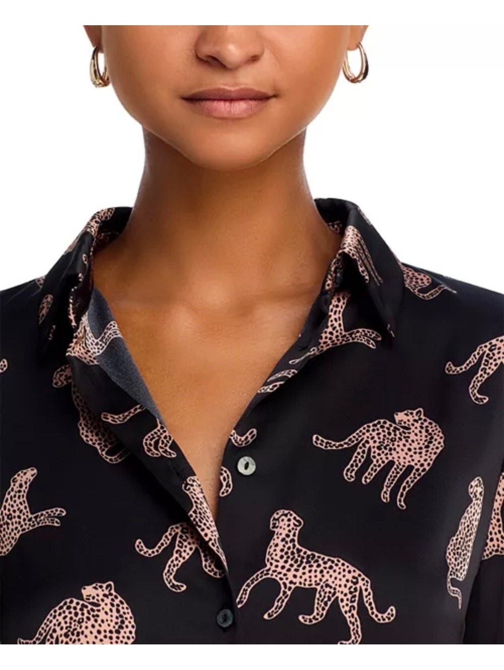 Aqua Women's Black Long Sleeve Button-Up Shirt with Leopard Print, Size M - Picture 3 of 8